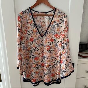 SHAN Multicolor Silk Floral V-Neck Blouse